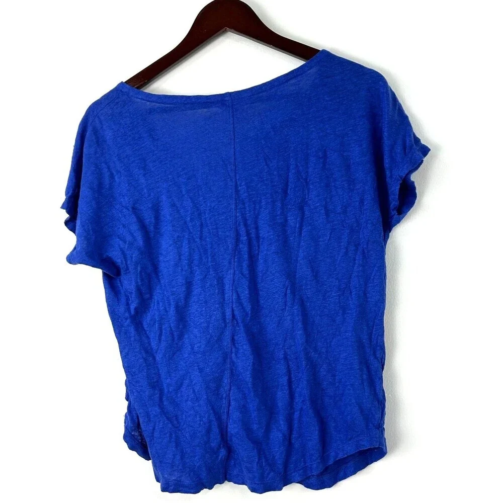 Lilly Pulitzer Shirt Women Medium Blue Linen Split Neck Cap Sleeve Pocket 1379T1 - Picture 7 of 10